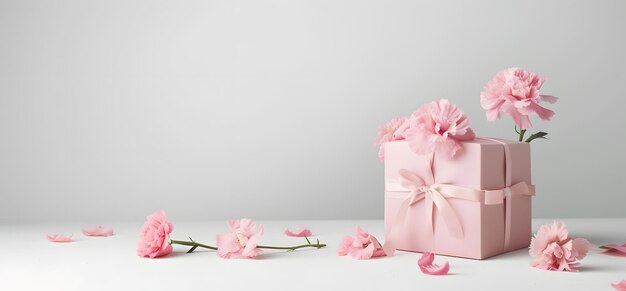 Photo elegant pink carnations in a softly lit gift box