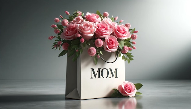 Photo elegant pink floral arrangement with happy mothers day card