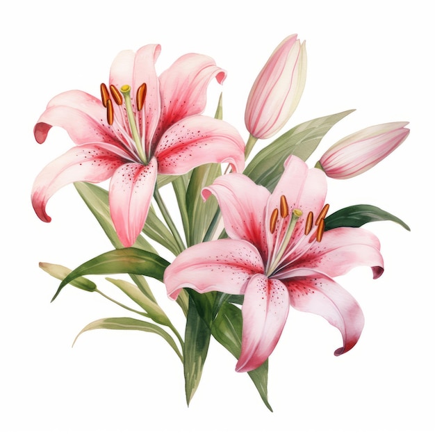 Elegant Pink Lily Clipart Hyperrealistic Watercolor Vector Design