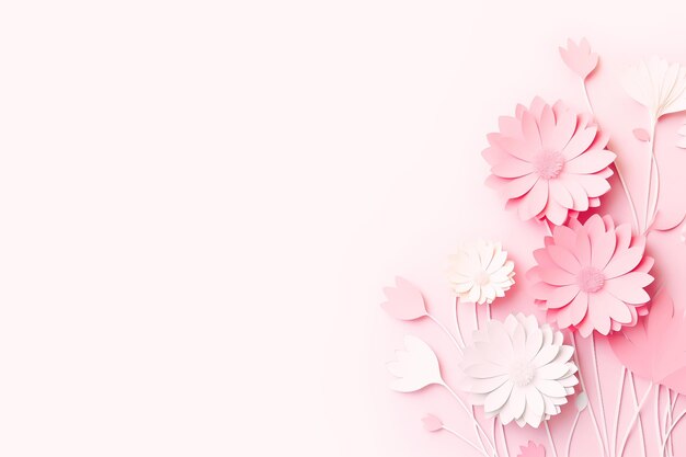 Elegant Pink Paper Flowers on Soft Pink Background for Spring and Summer Themes Copy space