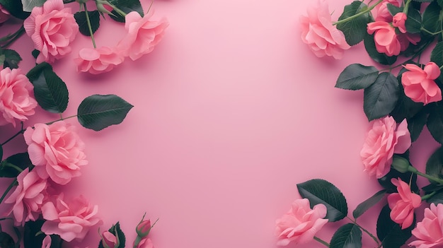 Elegant Pink Roses and Petals on Soft Pink Background