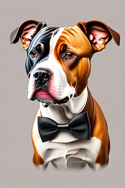 Elegant Pitbull dog in a bow tie on isolated on transparent background