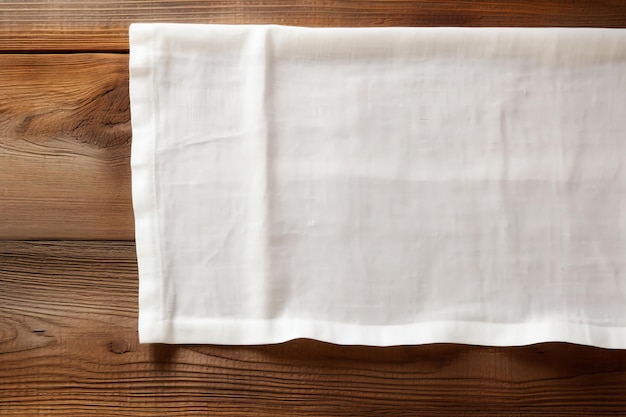 Elegant Presentation Clean Folded Linen Napkin on a Rustic Wooden Texture Background Perfect for Y