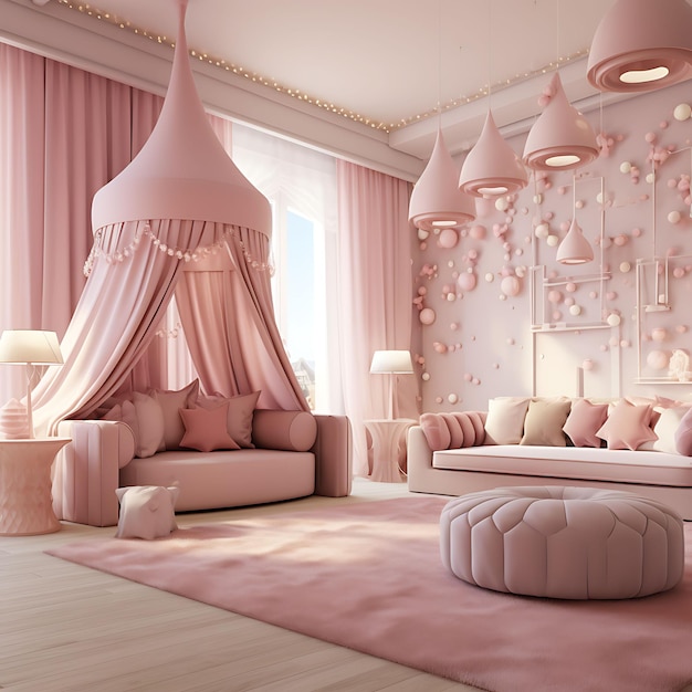 Elegant Princess Gaming Room Roze en wit kleur thema Prin Creatief Live Stream Achtergrond idee