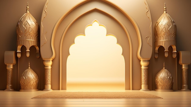 Foto elegante disegno di ramadan illustrazione 3d serena moschea islamica portale ramadan 3d sfondo