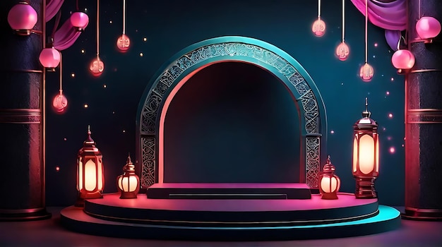 Elegant Ramadan Kareem background with podium for product display presentation