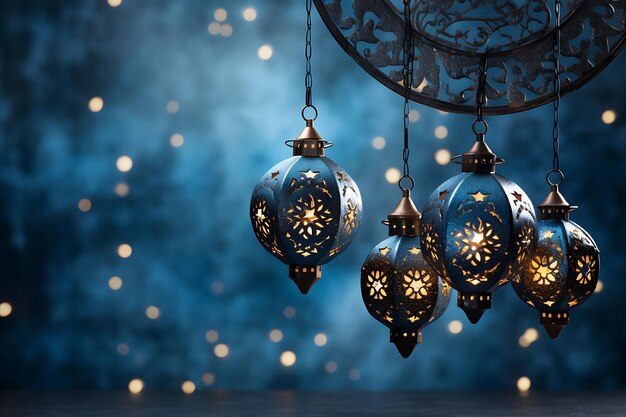 Elegant ramadan kareem decoratieve maan en moskee groet premium