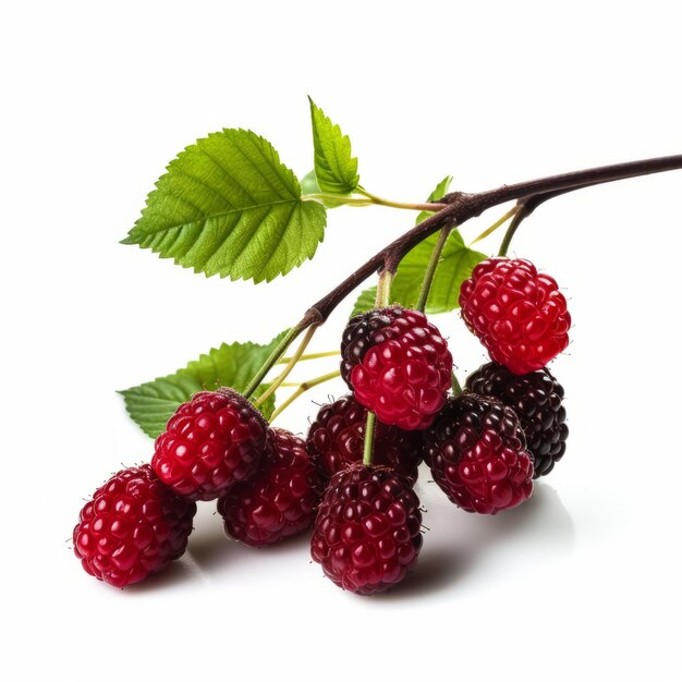 Elegant Raspberry Branch With Dark Burgundy Raspberries On White