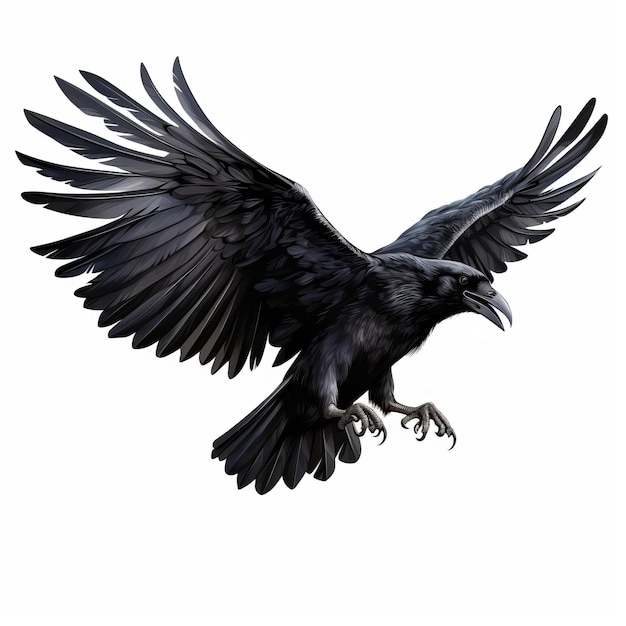 Elegant Raven Takes Flight An Illustrative Masterpiece with No Background