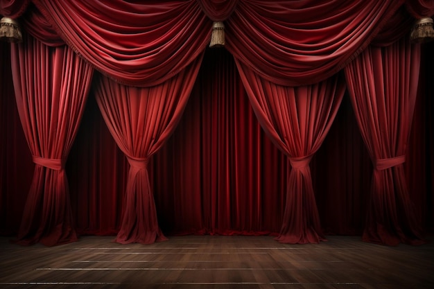 Elegant Red Curtain on Empty Classic Theatre Stage Generative AI