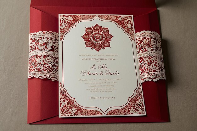 Elegant Red Fassi Henna Wedding Invitation Moroccan Charm