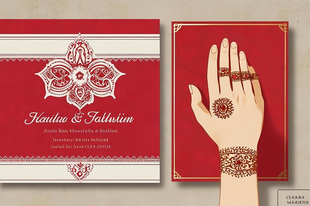 Foto elegante fassi rosso henna invito a nozze charme marocchino