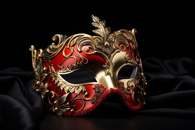 Foto elegante maschera di carnevale rossa e oro