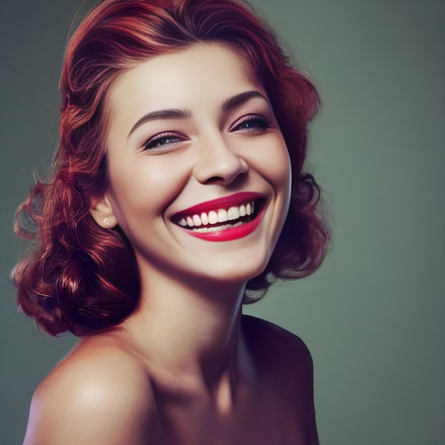 Elegant red haired woman smiling