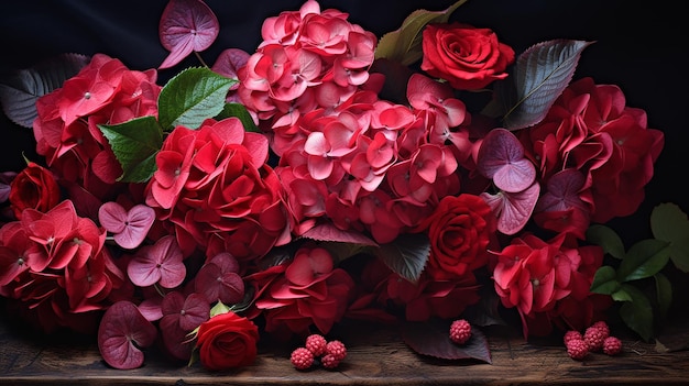 elegant red hydrangea flowers and pink roses