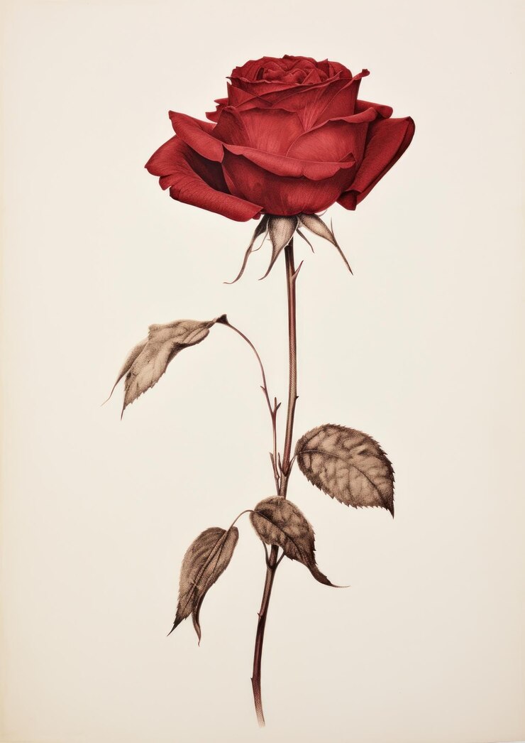 Photo elegant red rose botanical illustration