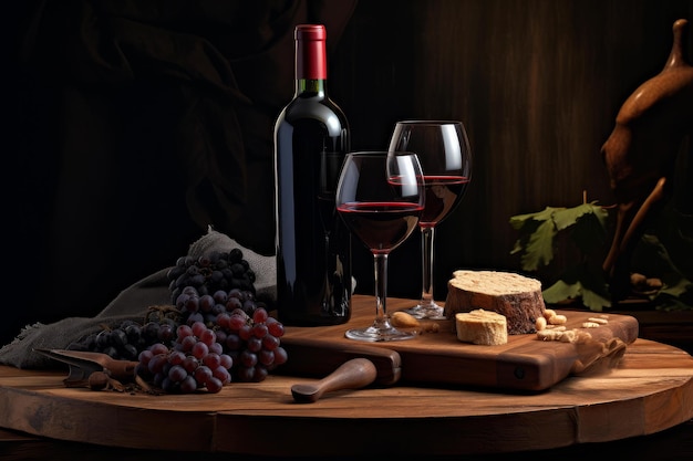 Elegant red wine and cheese still life