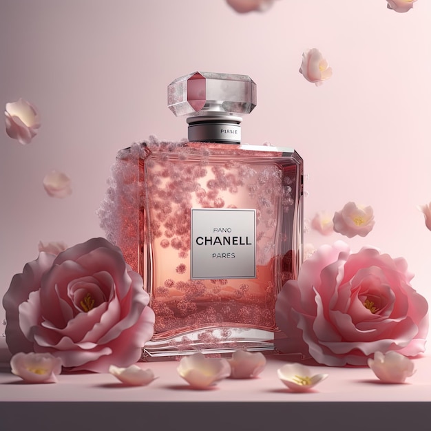 Elegant Reflection Chanel Perfume on Pale Pink Sky