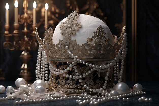 Elegant and regal crown hat adorned with pearls Generative ai