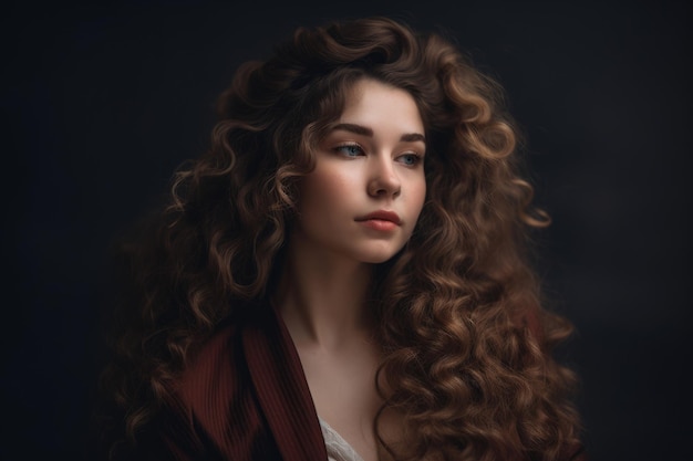 Elegant and Regal Woman with Long Curly Hair and Graceful Posture
