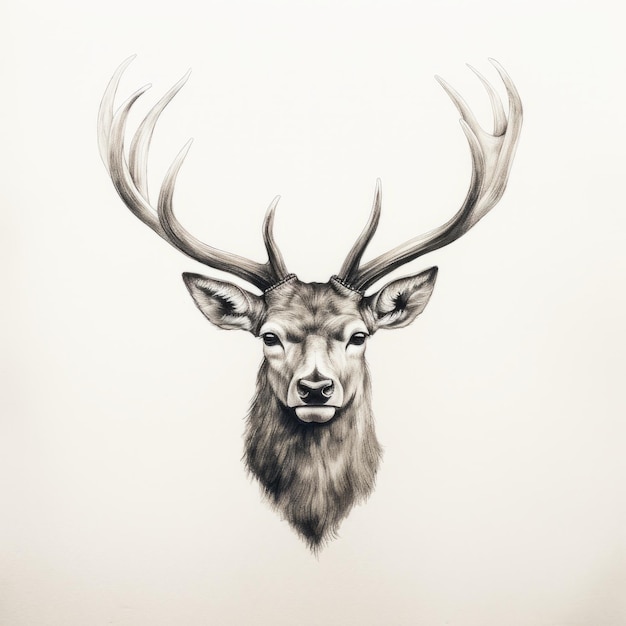 Photo elegant reindeer head silhouette drawn with single pencil stroke