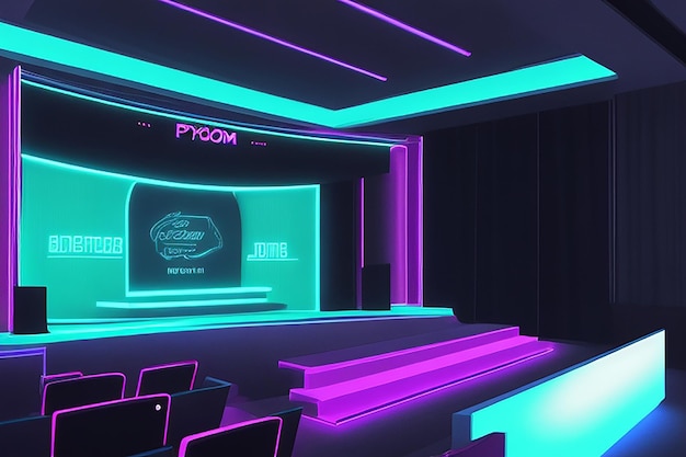 Elegant rendering of podium with neon light