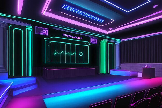 Elegant rendering of podium with neon light