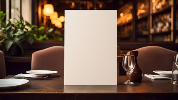 Photo elegant restaurant setting with a blank menu paper mockup