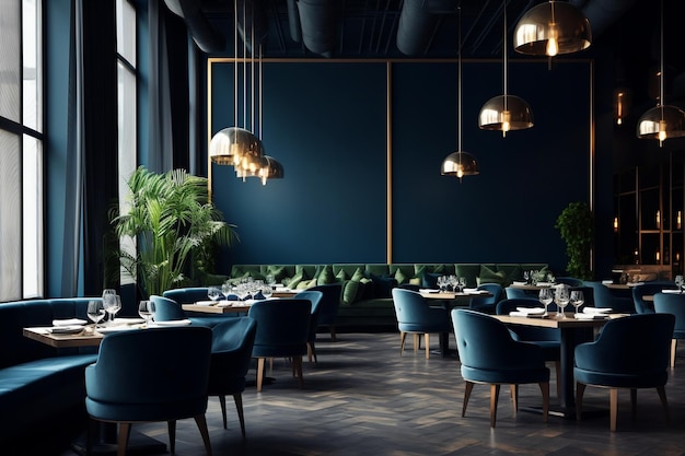 Элегантный ресторан с современным дизайном интерьера Generative Ai