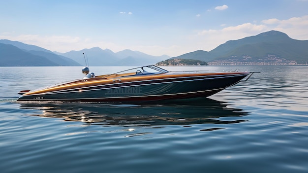 Elegant Riva-boot glijdt op Serene Lake gegenereerd door AI