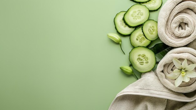 Photo elegant robe and rejuvenating cucumber slices