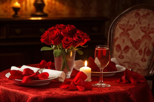 Elegant and Romantic Dinner Table with Candles Flowers and Beautiful Decorations