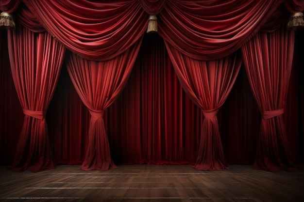 Elegant rood gordijn op leeg klassiek theaterpodium Generatieve AI