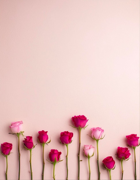 Photo elegant rose arrangement on pastel pink backdrop for romantic mockup