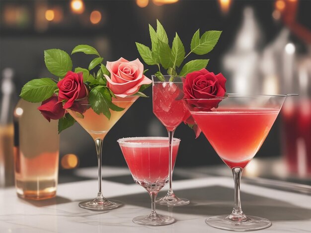 Photo elegant rose garnish cocktail idea cocktail gla