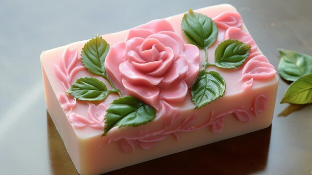 Elegant Rose Soaps Displayed with Fresh Rose