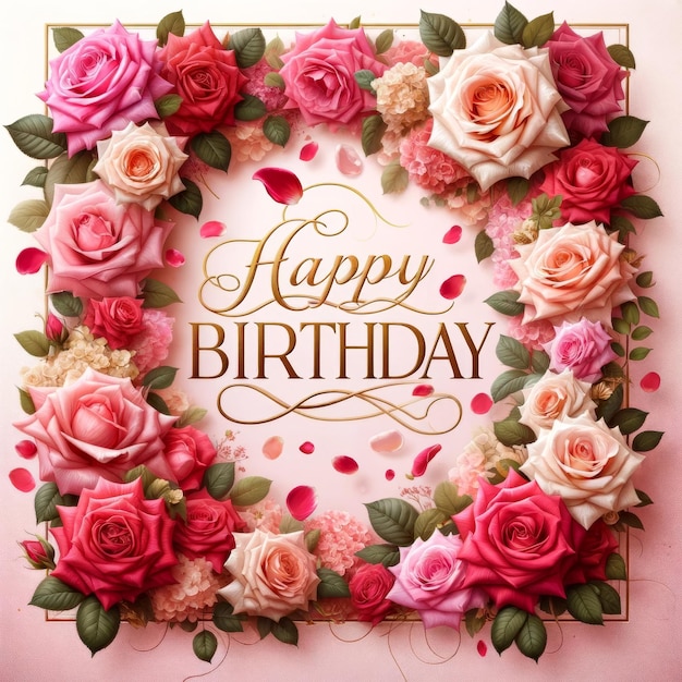 Elegant Roses Birthday Greeting with Golden Script