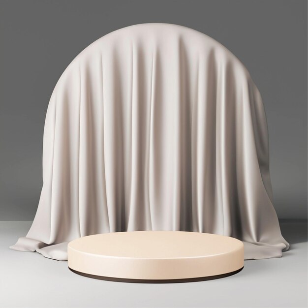 Photo elegant round pedestal podium with fabric curtain product display platform 3d rendering