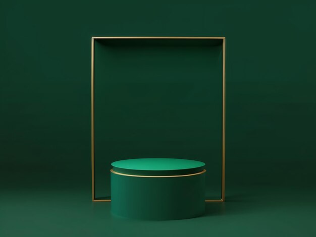 Elegant round shape podium platform backdrop with a gilded golden frame for a luxurious presentation