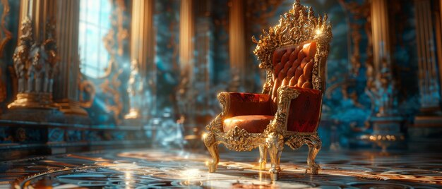 Photo elegant royal throne with ornate golden details in a luxurious palace setting with soft light