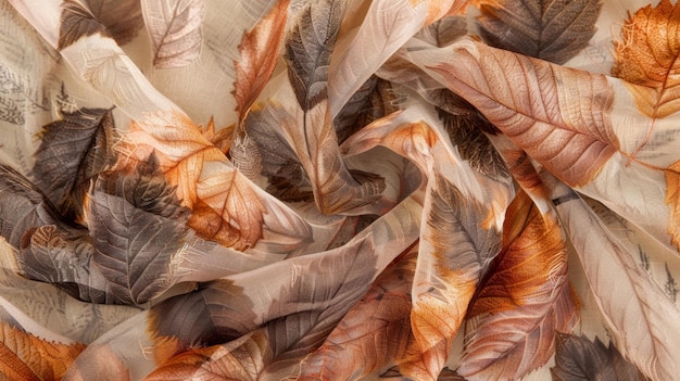 Photo an elegant scarf with a repeating pattern of leaf impressions in shades of autumnal hues