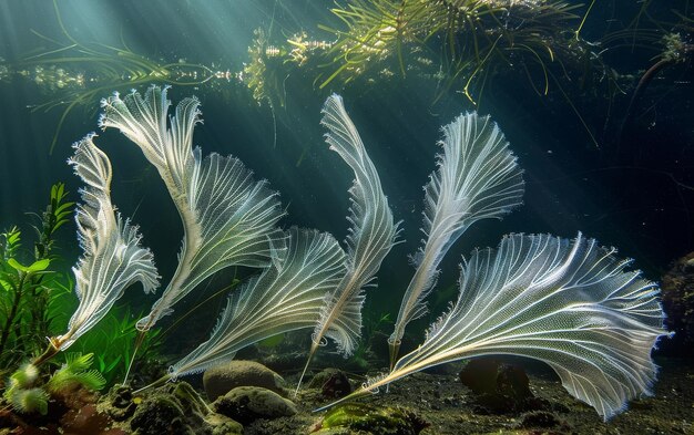 Photo elegant sea pens swaying gently