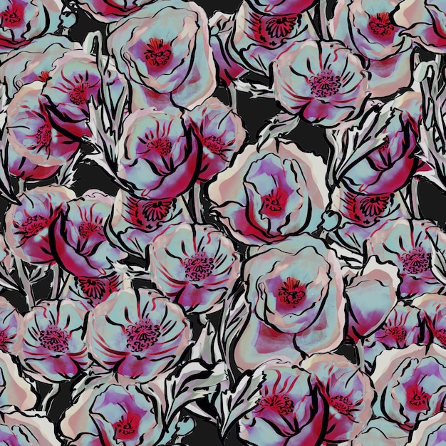 Elegant seamless pattern with dusty pink flowers of tulip peony
rose vintage botanical pattern desig...