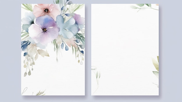 Фото Элегантный набор шаблонов свадебных пригласительных билетов с цветочным декором и листьями акварельный фон на белом генеративный ai