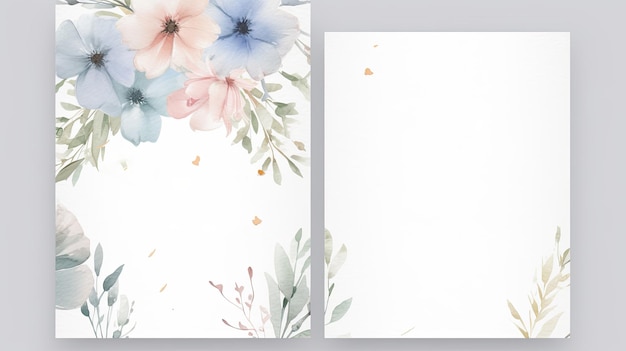 Elegant set of wedding invitation card template with floral and leaves decoration Watercolor background on white AI generative