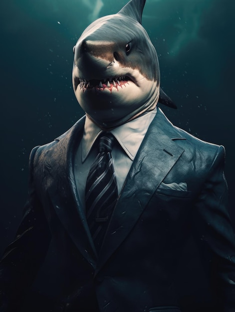 Elegant shark wearing a suit