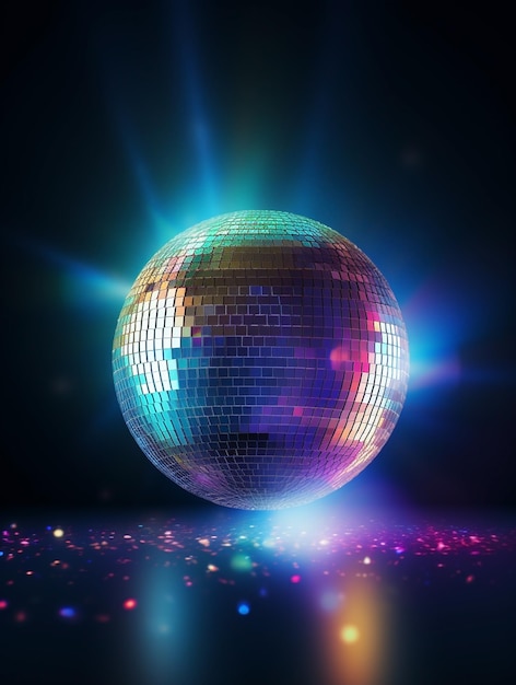 Foto elegante e brillante a palla da discoteca colorata su sfondo scuro