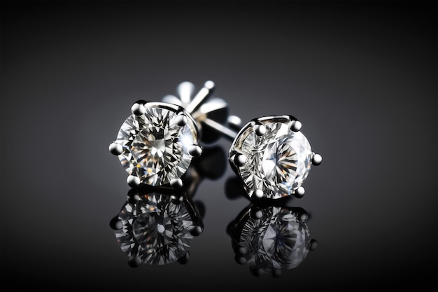 Elegant shiny Sparky platinum and diamond earrings with black background.