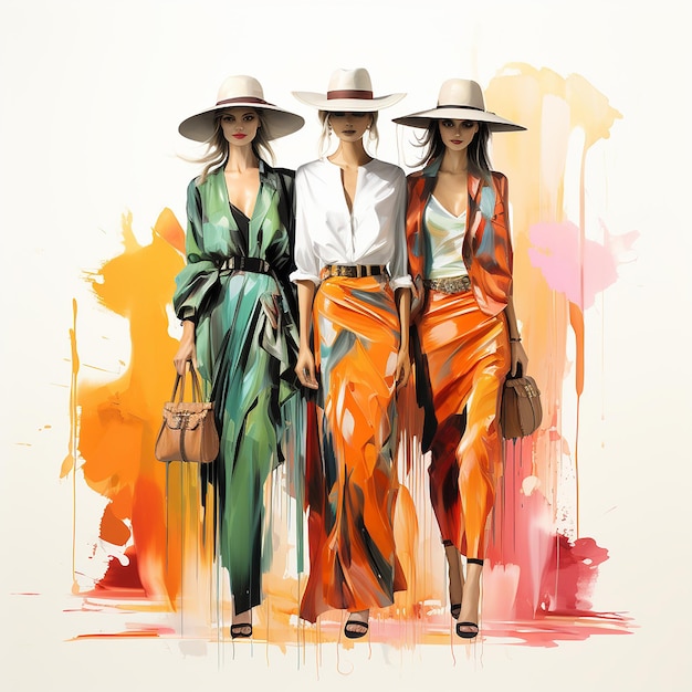 エレガントなシルエット 抽象的なファッション 多色彩の塗料から高い女性