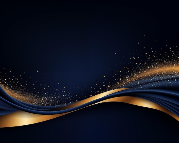 Elegant and simple dark blue background decorated with gold and gold particles